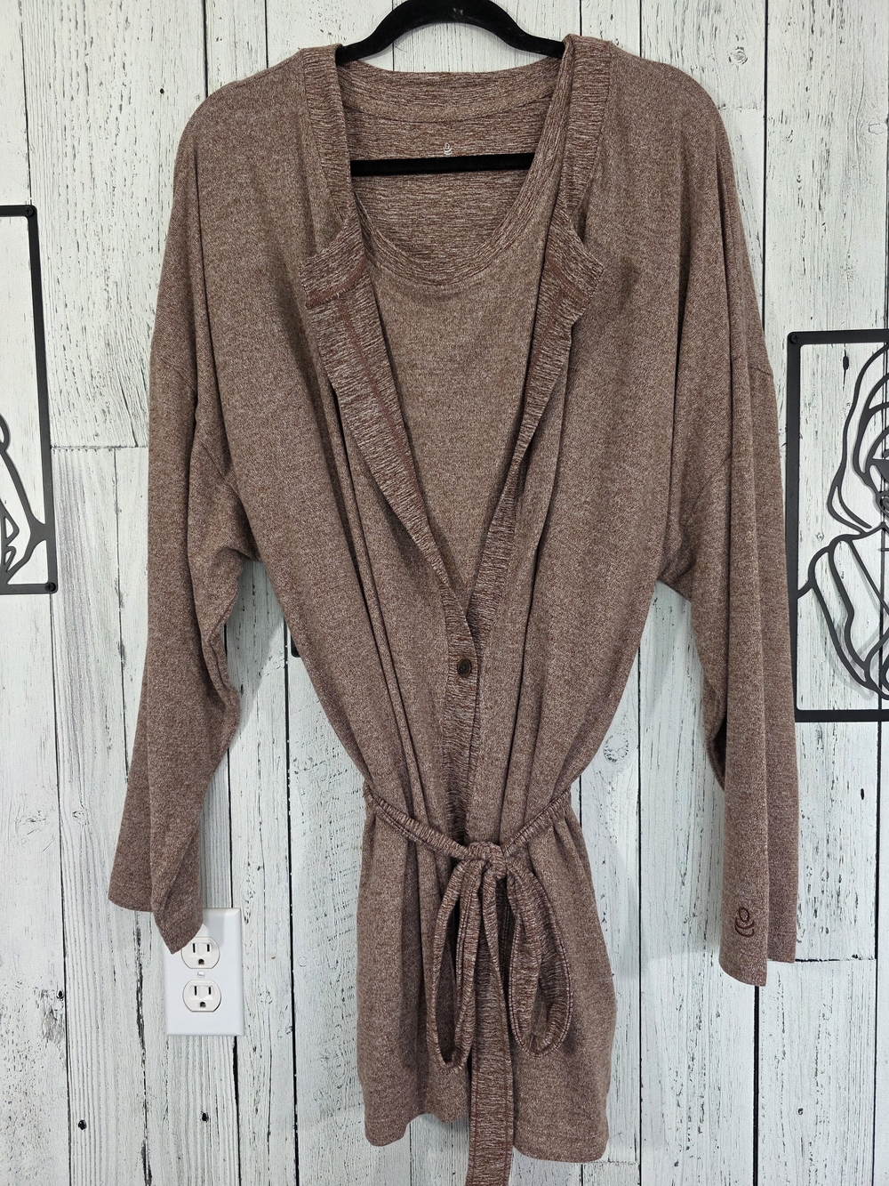 Cuddl Duds Brown Heather T-Shirt & Robe Lounge Set Size 3X NWOT Cozy Winter